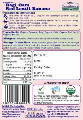 TummyFriendly Foods Certified Stage3 Porridge Mixes Trial Packs - Ragi, Oats, MultiGrain, Organic Baby Food for 8 Months Old Baby, 50 gm Each Cereal (Pack of 3) view 2