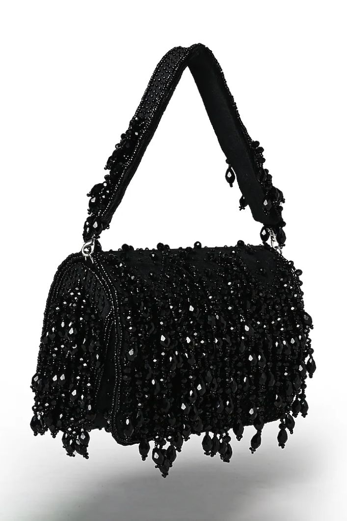 Black Suede Crystal Work Flap Bag view 2