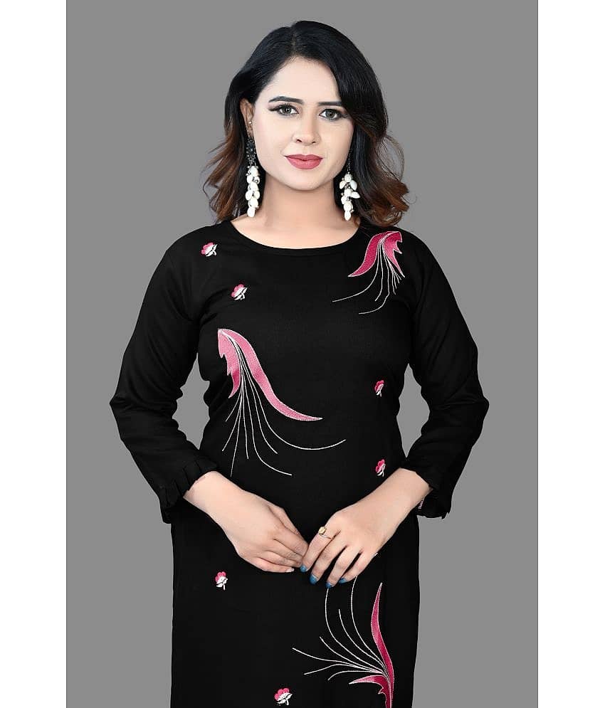 haya fashion - Black Rayon Women's Straight Kurti ( Pack of 1 ) view 2