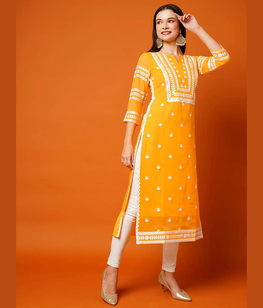 anushansa Pack of 1 Rayon Embroidered Straight Women's Kurti - ( Yellow ) view 2