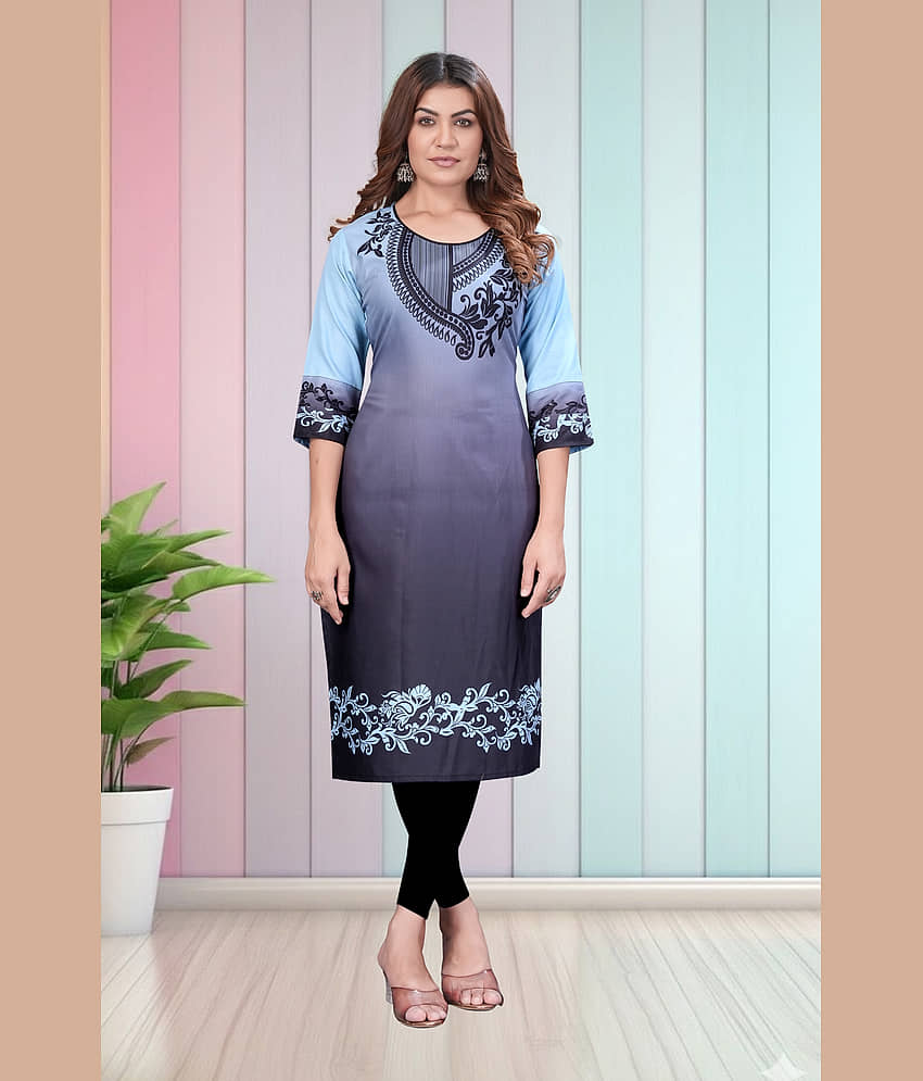 Hetsa Women Rayon Printed A-line Kurti ( Aqua Blue )