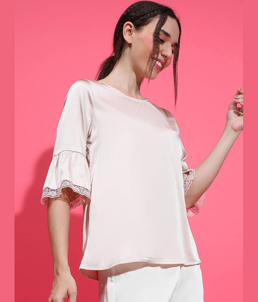 Oxolloxo Women's Satin Regular Top ( Pink ) view 2
