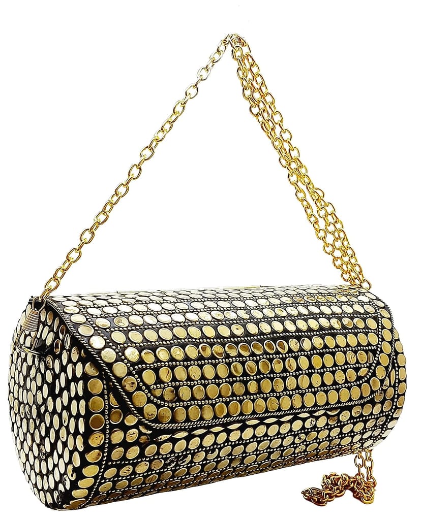 Eye Catching Handmade Cylinder Round Ethnic Silver Metal bag Antique Bridal clutch view 2