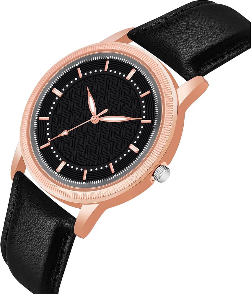 KIARVI GALLERY Black Leather Analog Men's Watch view 2