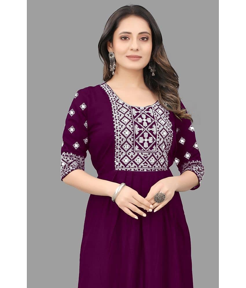 QPEEZ - Blue Rayon Women's Flared Kurti ( Pack of 1 ) view 2
