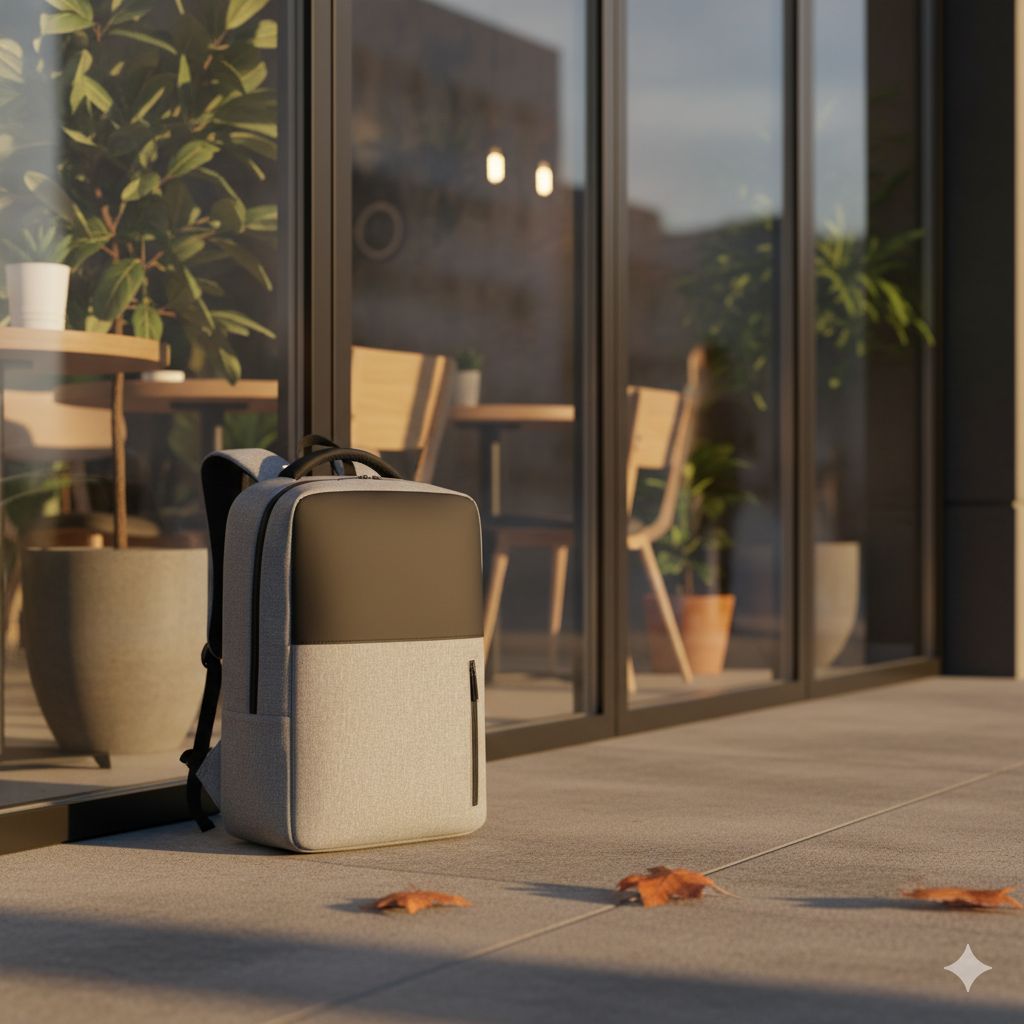Stylish Light Gray & Black Laptop Backpack for Travel & Daily Use view 2