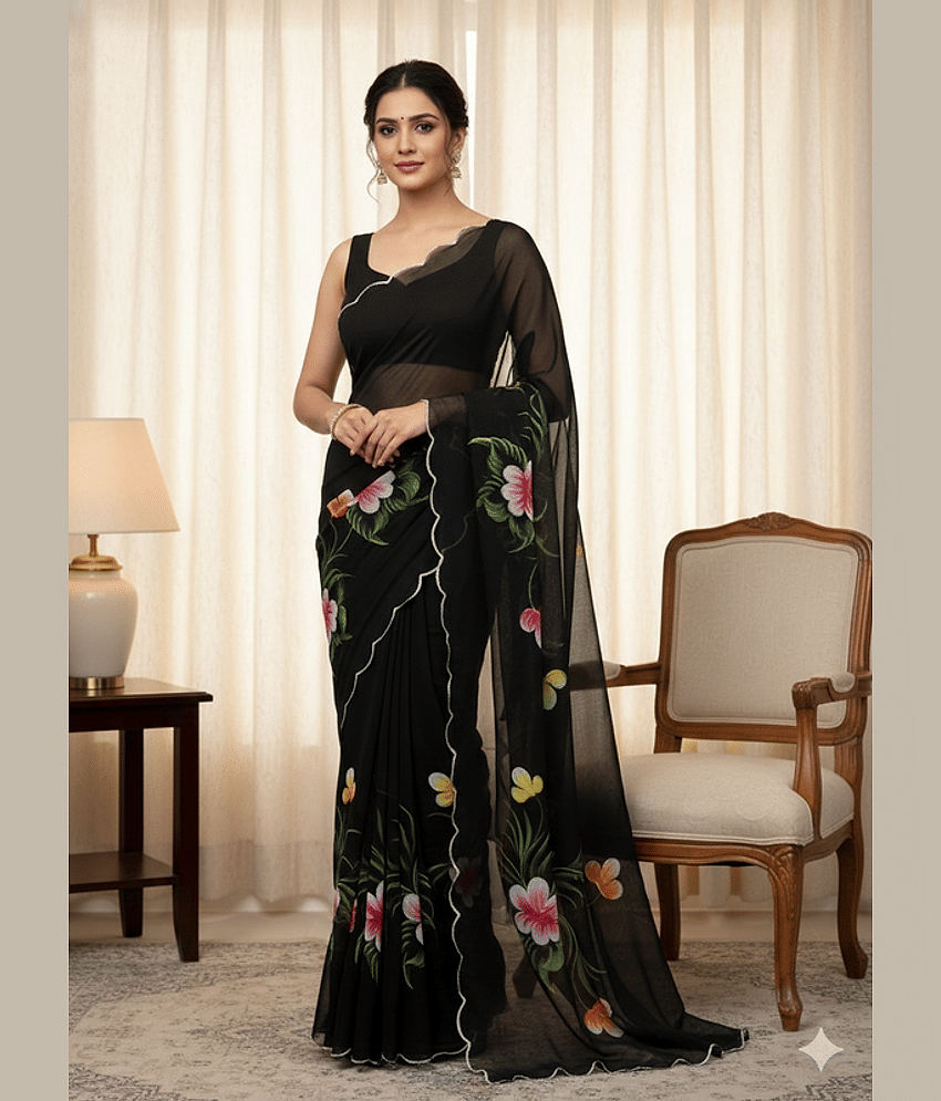 ofline selection Georgette Printed Regular Saree With Unstitched Blouse Piece ( Lavender )