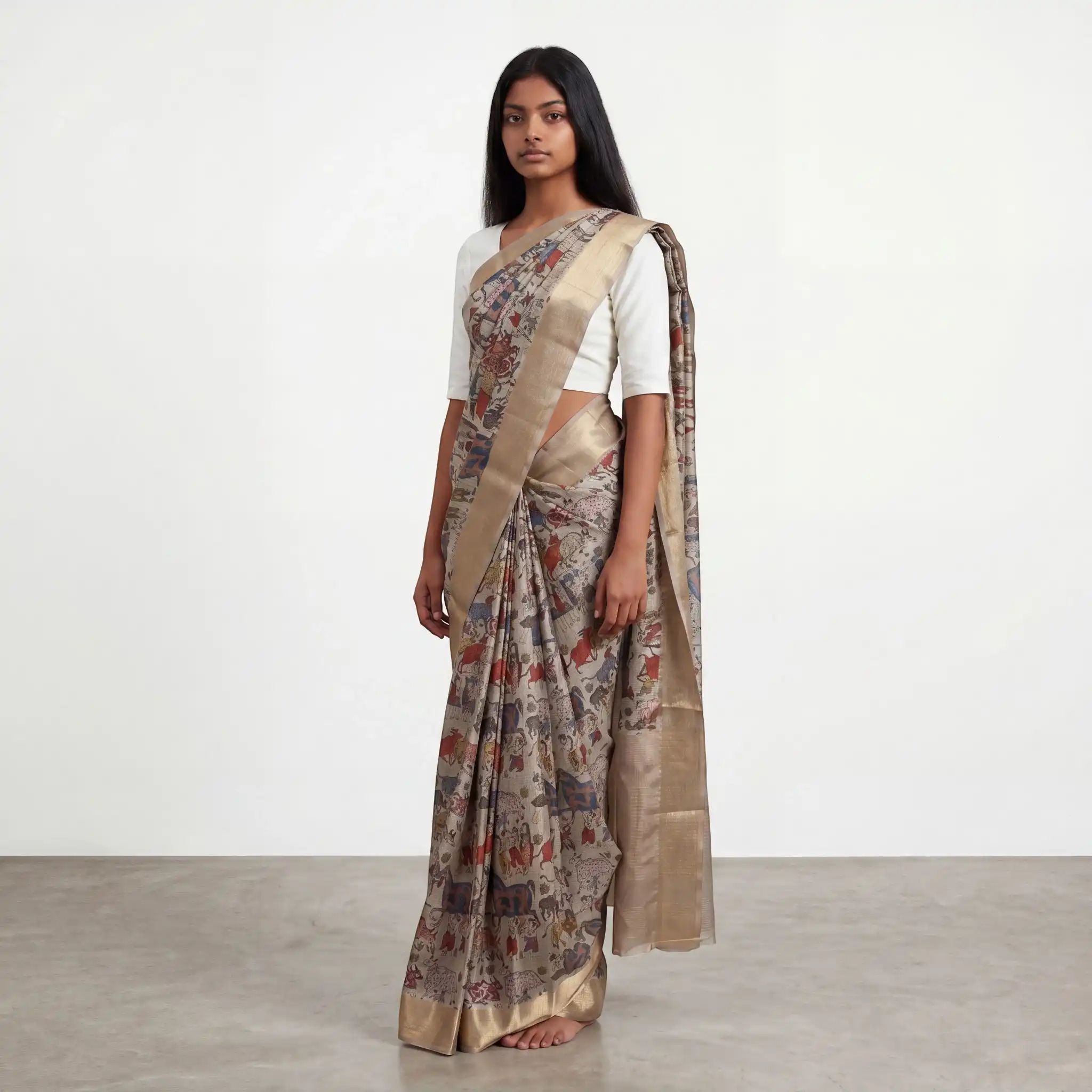 Handwoven Sambalpuri Cotton Saree in Gold with Baandha Ikat view 2
