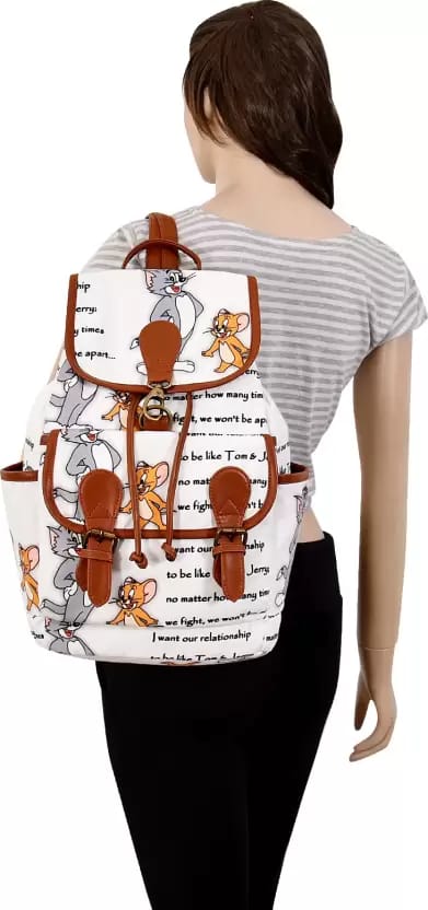 Lychee bags Canvas Backpack (White, Brown) view 2
