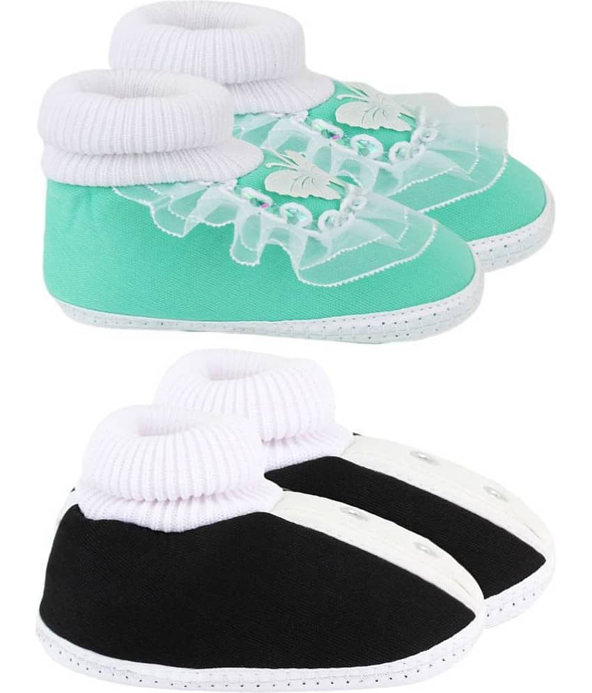 Neska Moda Pack Of 2 Baby Boys & Girls Black And Green Cotton Booties For 0 To 12 Months view 2