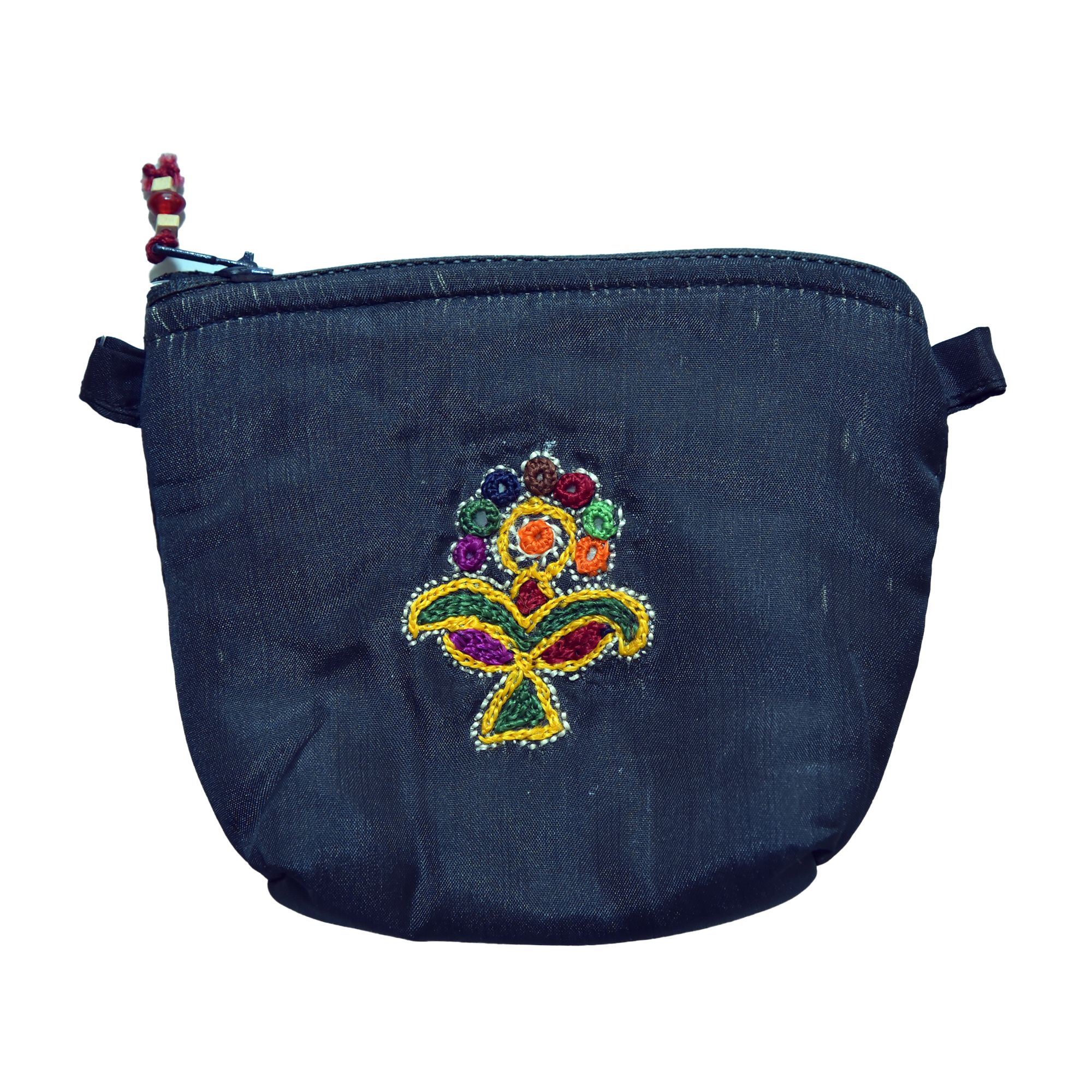 Handcrafted Silk Fabric Black Pouch Coin view 2
