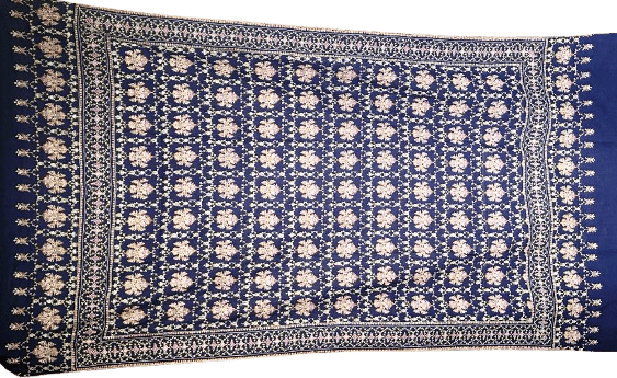 Blue Hand Embroidered Traditional Kashmiri Shawl With Floral Print view 2
