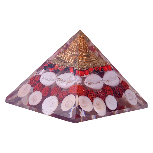 Gomti Chakra Shree Yantra Orgone Pyramid with Red & White Chirmi Seeds for Wealth, Prosperity, Success(KI_094) by Krishna Impex view 2