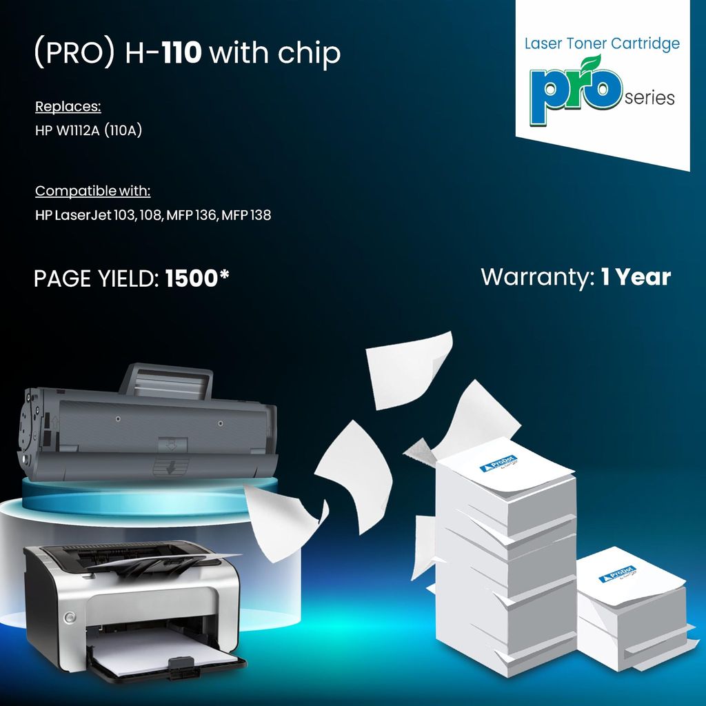 ProDot (PRO H-110 Laser Toner Cartridge with Chip for HP W1112A (110A) Compatible with HP Laserjet 103, 108, MFP 136, MFP 138 view 2
