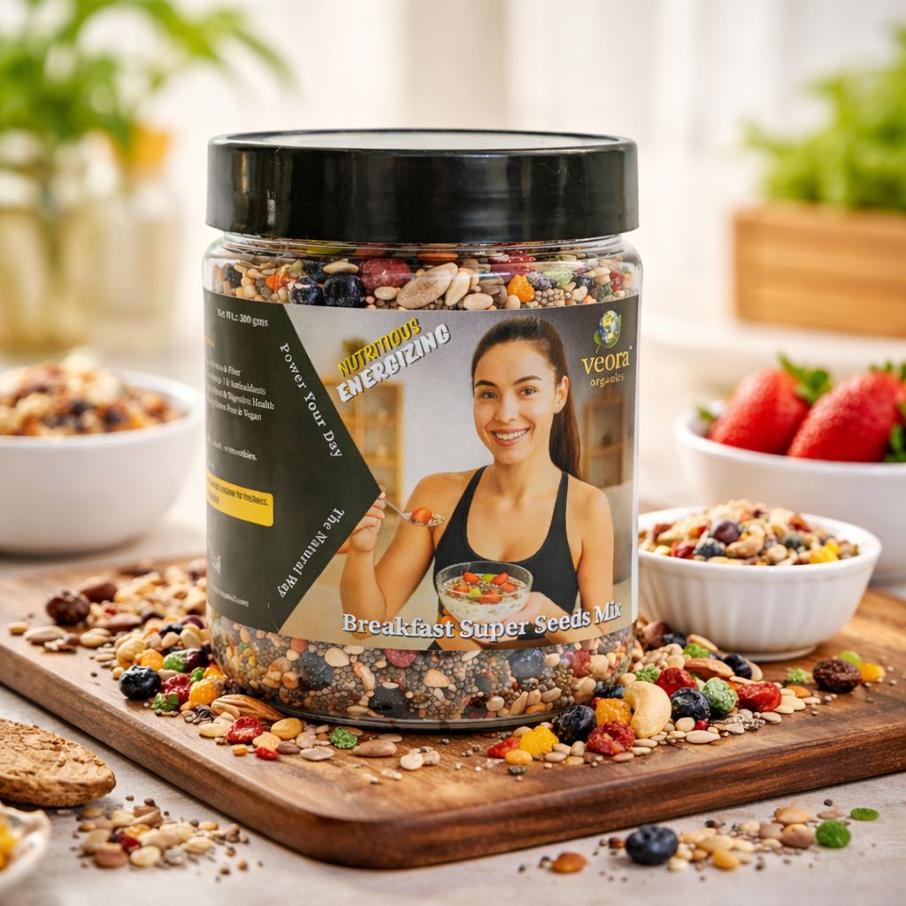 Veora Organics Super Breakfast Seeds Mix | Premium Nuts, Seeds & Dry Fruits Blend | Chia, Flax, Pumpkin, Sunflower Seeds with Almonds, Walnuts & Raisins | High Protein Fiber Superfood | Healthy Breakfast Mix | 300g view 2