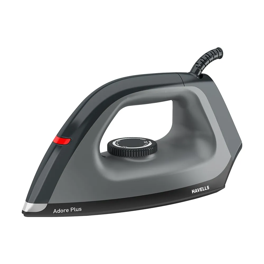 Havells Dry Iron Adore Plus 1100 Watts, Iron Press, Greblon Non Sick Soleplate with German Technology, Shock Proof Body, Aerodynamic Design, 360 Swivel Cord, 2 Year Manufacturer Warranty (Black)