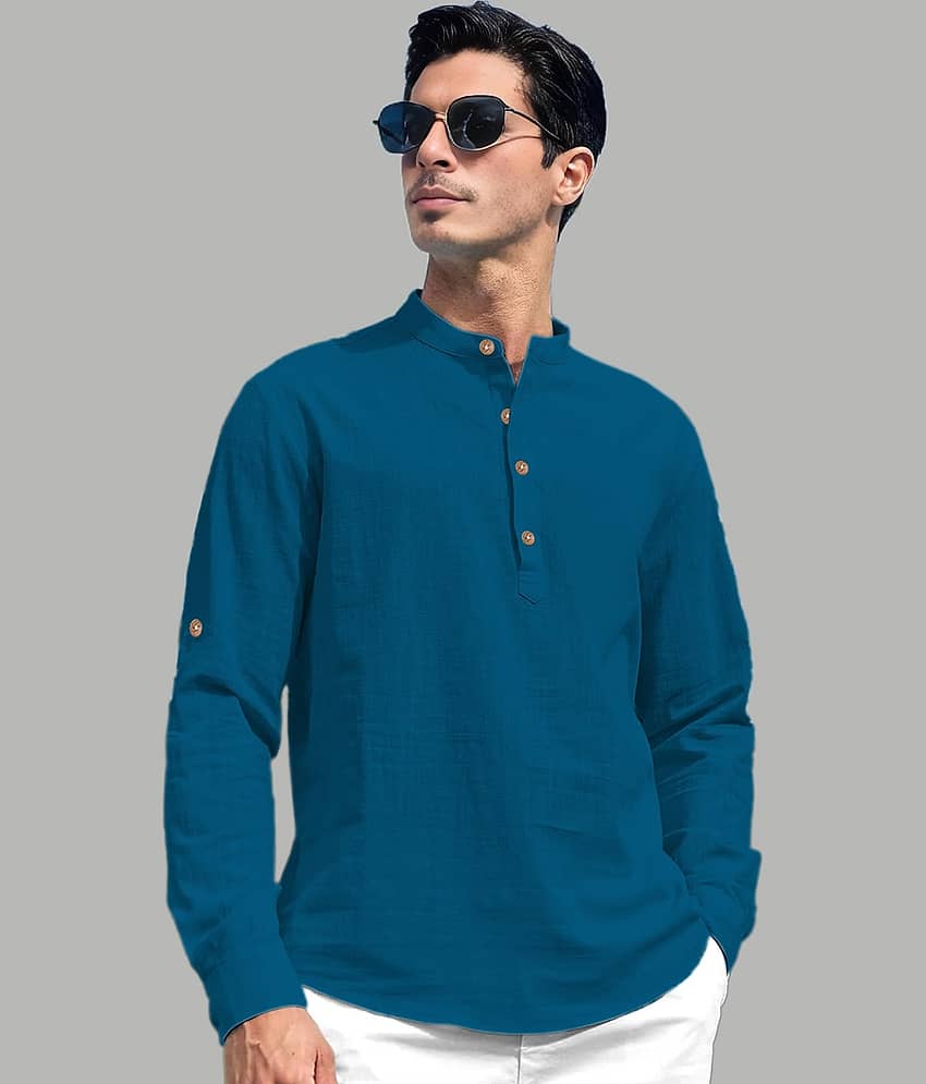 UNI VIBE Cotton Blend Plain Shirt Style Kurta For Men ( Gold ) view 2