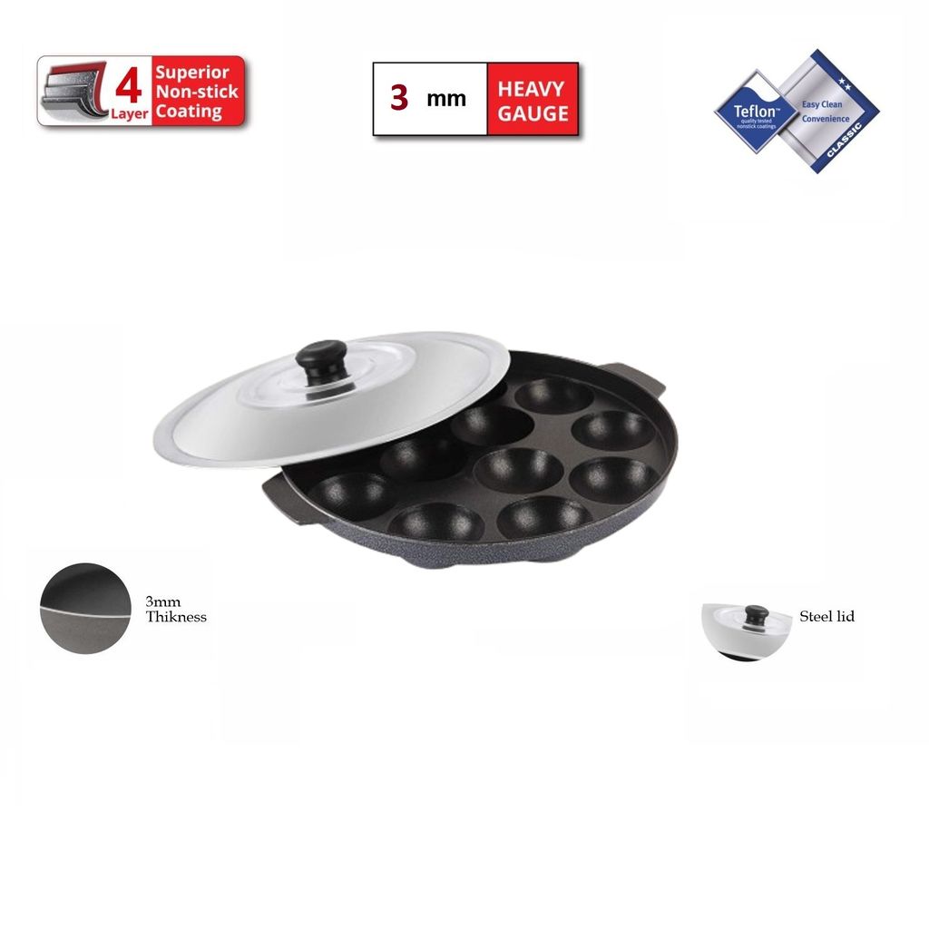 Paniyarakkal with Steel Lid 11 Cavity (Aluminium, Non Stick ) view 2