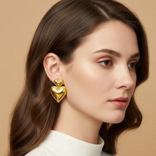 18k Gold Plated Stud Earring (Double Heart Stud Earrings) view 2