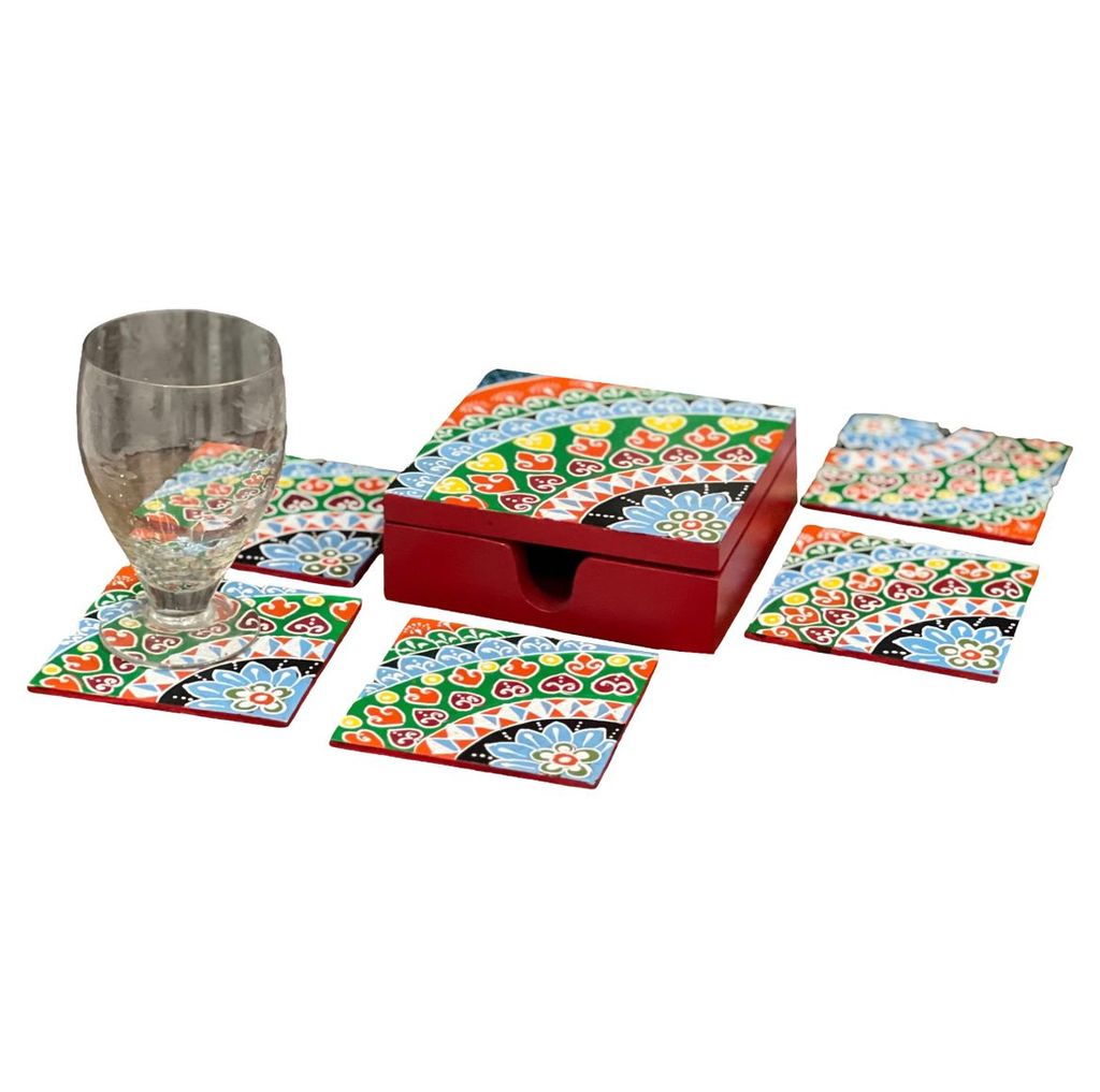 Wooden handpainted Coasters set of 6 - Tea Coaster - Dining Table Decor Accessories - Coster Set for Dining Table for Hot Pots - Coasters for Cups Set of 6 -Durable and Long-Lasting, Premium Finish view 2