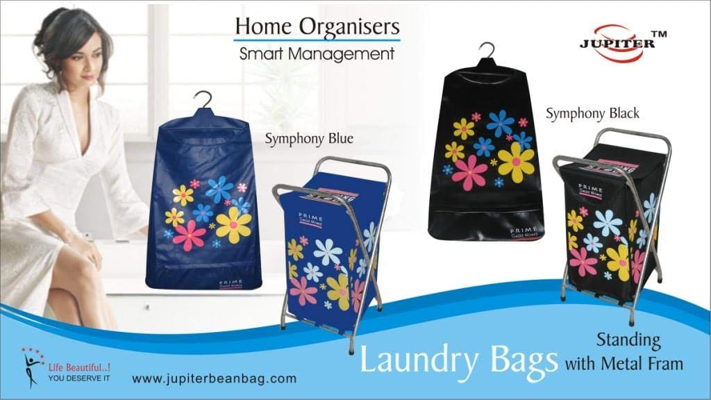 Roll over image to zoom in Jupiter Designer Laundry Bag Basket with Metal Stand - Symphony Black view 2