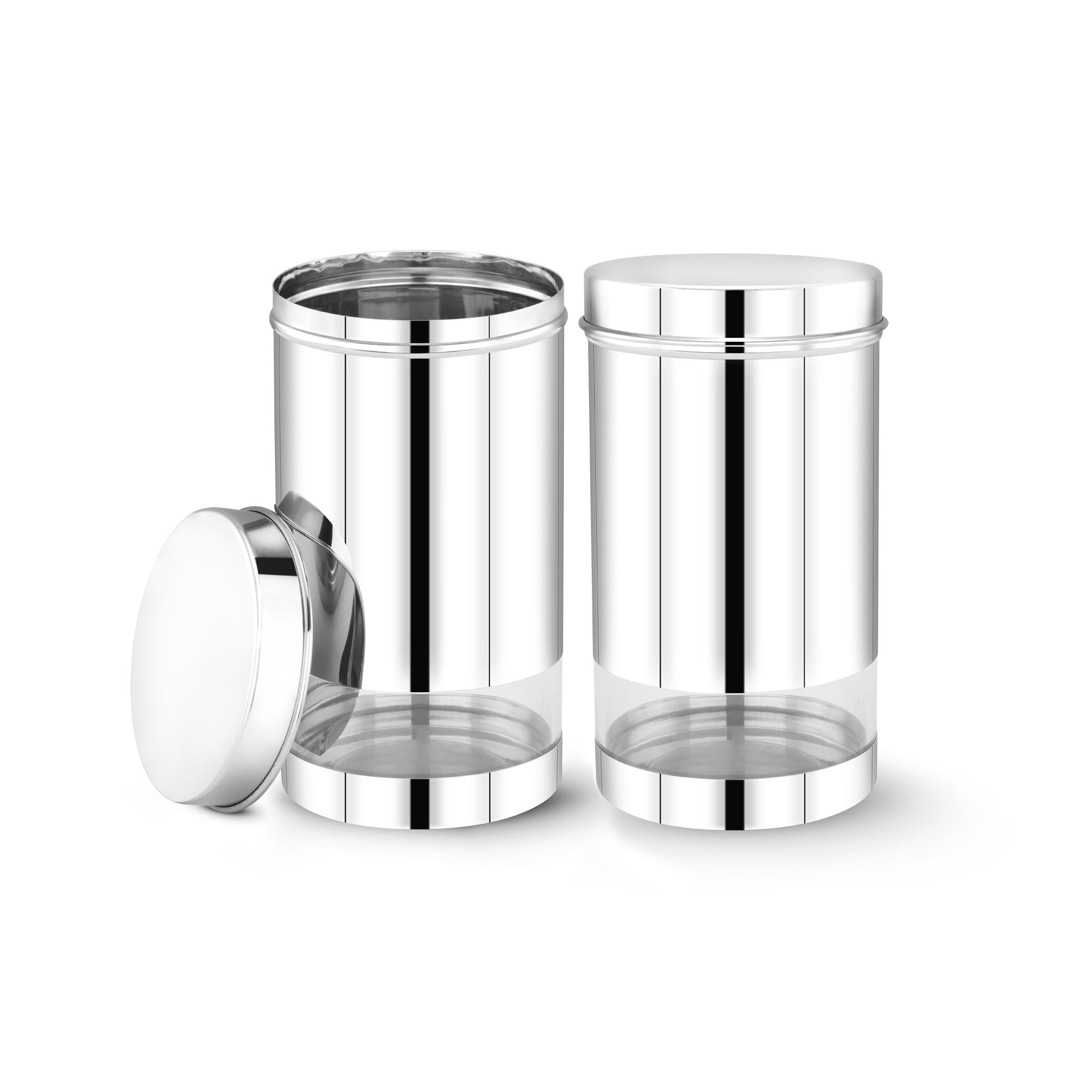 MAXIMA Sunshine Stainless Steel Canister - 1200ml Set of 2 | Elegant Circular Design for Tea, Coffee | Airtight Kitchen Storage Container
