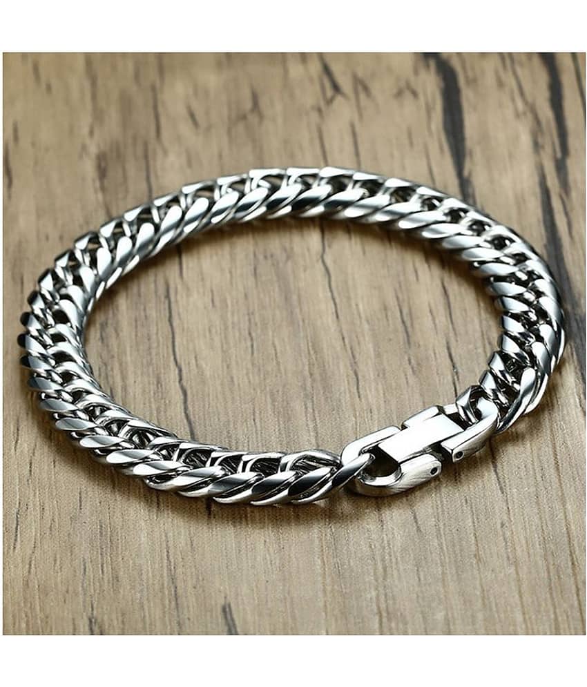 The Jewelbox 316l Stainless Steel Classic 3d Curb Mens Rhodium Plated Bracelet view 2