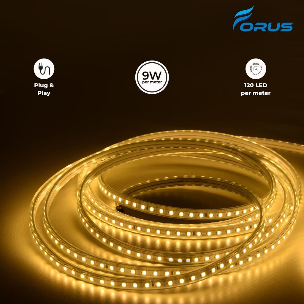 Forus LED Rope Strip Light 5 Meters 1 Year Warranty, Outdoor Waterproof Decorative Cove Lights for Ceiling, Balcony, Home Decor, Interior Decoration, Flexible Rope Light for Diwali, Christmas & New Year -Yellow view 2