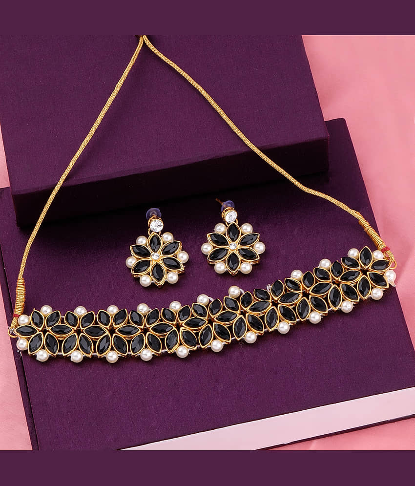 Silver Shine Alloy Black Contemporary/Fashion Necklaces Set Choker view 2