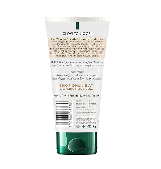 Biotique Advanced Organics Glow Tonic Gel Pure Vitamin E Gentle Face Wash 150ml view 2