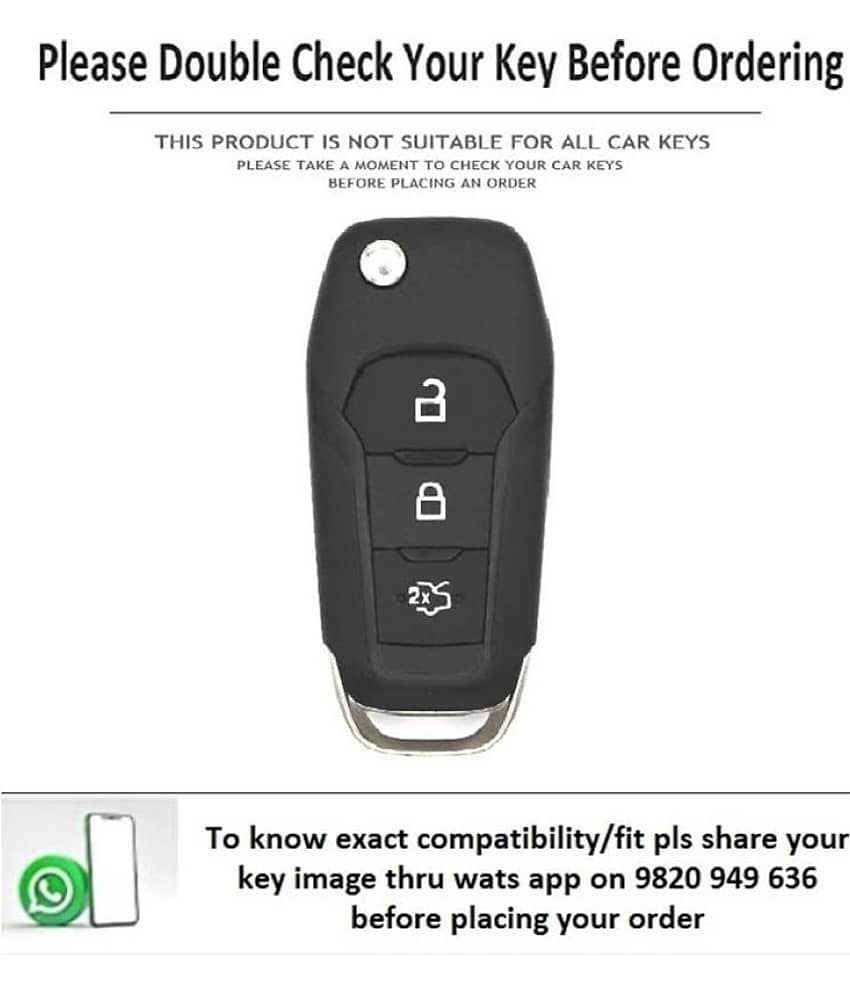 Soft Handmade Lychee Pattern Leather Key Cover Compatible with Ford Endeavour Figo Aspire Freestyle 3 Button Folding Key view 2