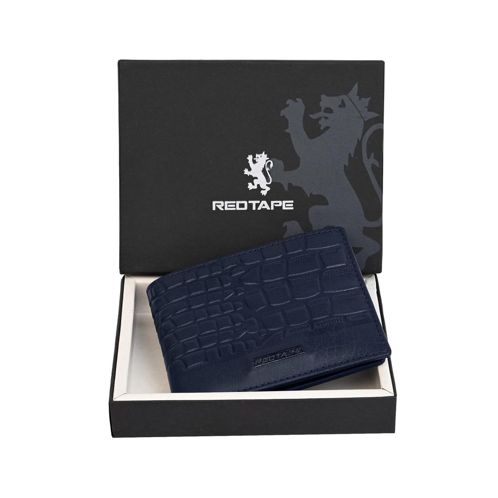 Red Tape Navy Bi-Fold Leather Wallet for Men | RFID Blocking Protection | Metal Logo Embossed | 6 Card Slots & 2 Currency Compartments view 2