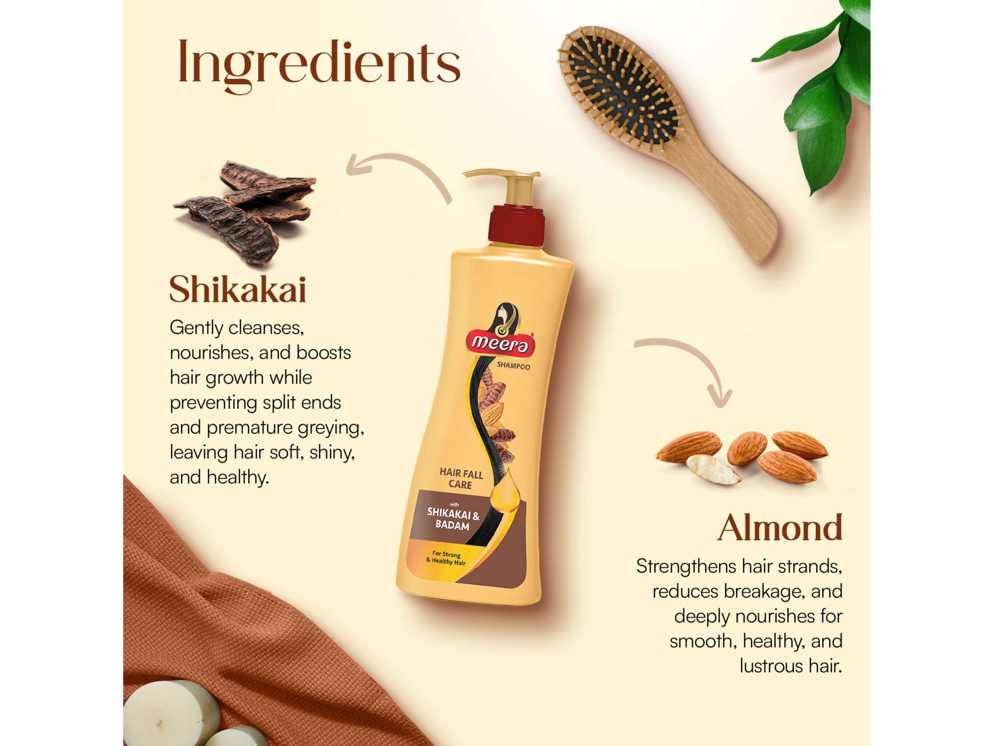 Meera Hairfall Care Shampoo, Goodness Of Badam & Shikakai, For Strong & Healthy Hair, For Men And Women, Paraben Free, 650 ml view 2