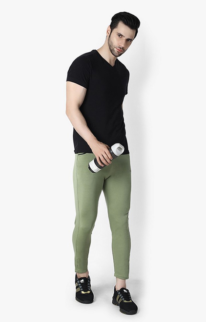 Men's Green Lycra Solid Trackpants view 2