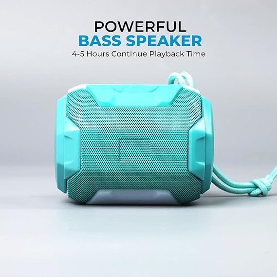 Wireless Bluetooth Speaker with Mic, FM Radio, AUX, USB, TF Support and 6Hrs Playtime - Hands-Free Calling and Rechargeable Battery Color - Turquoise view 2