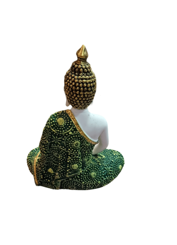 "Meditating Buddha Statue - White and Green view 2