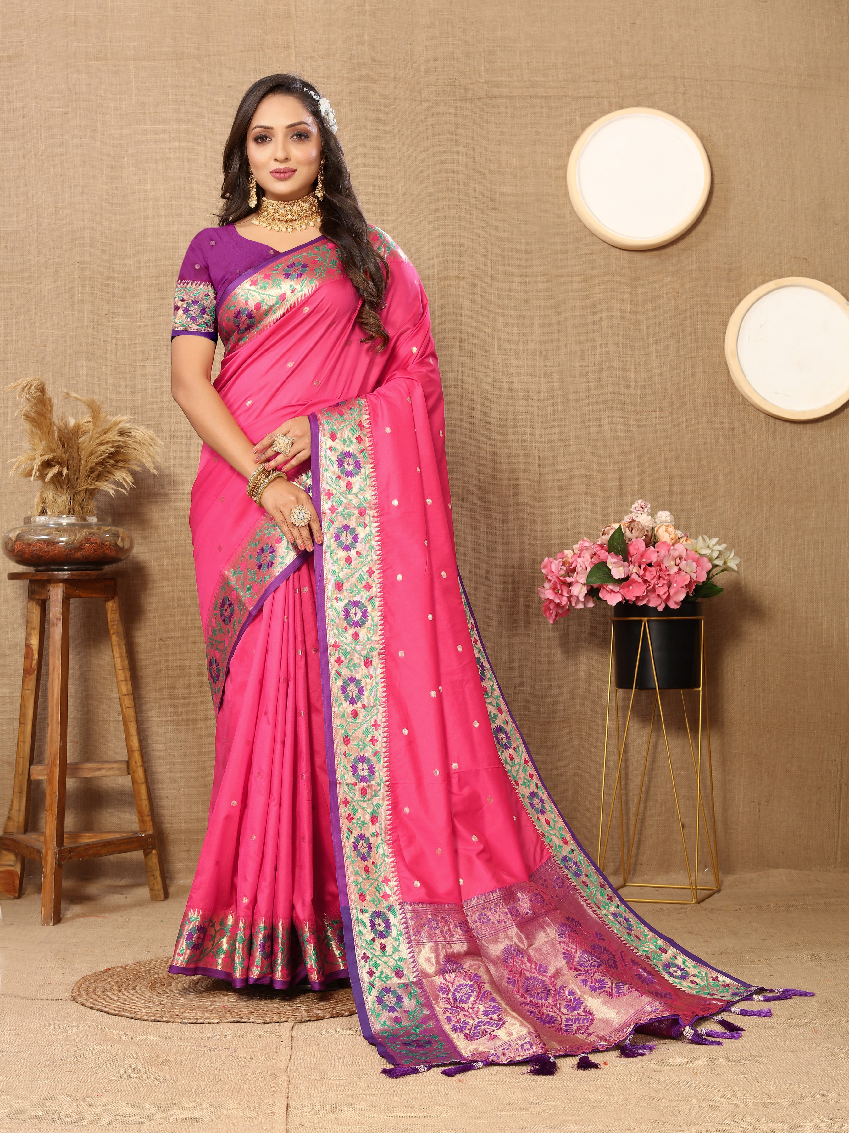 Soft Paithani silk saree with Meenakari weaw... view 2