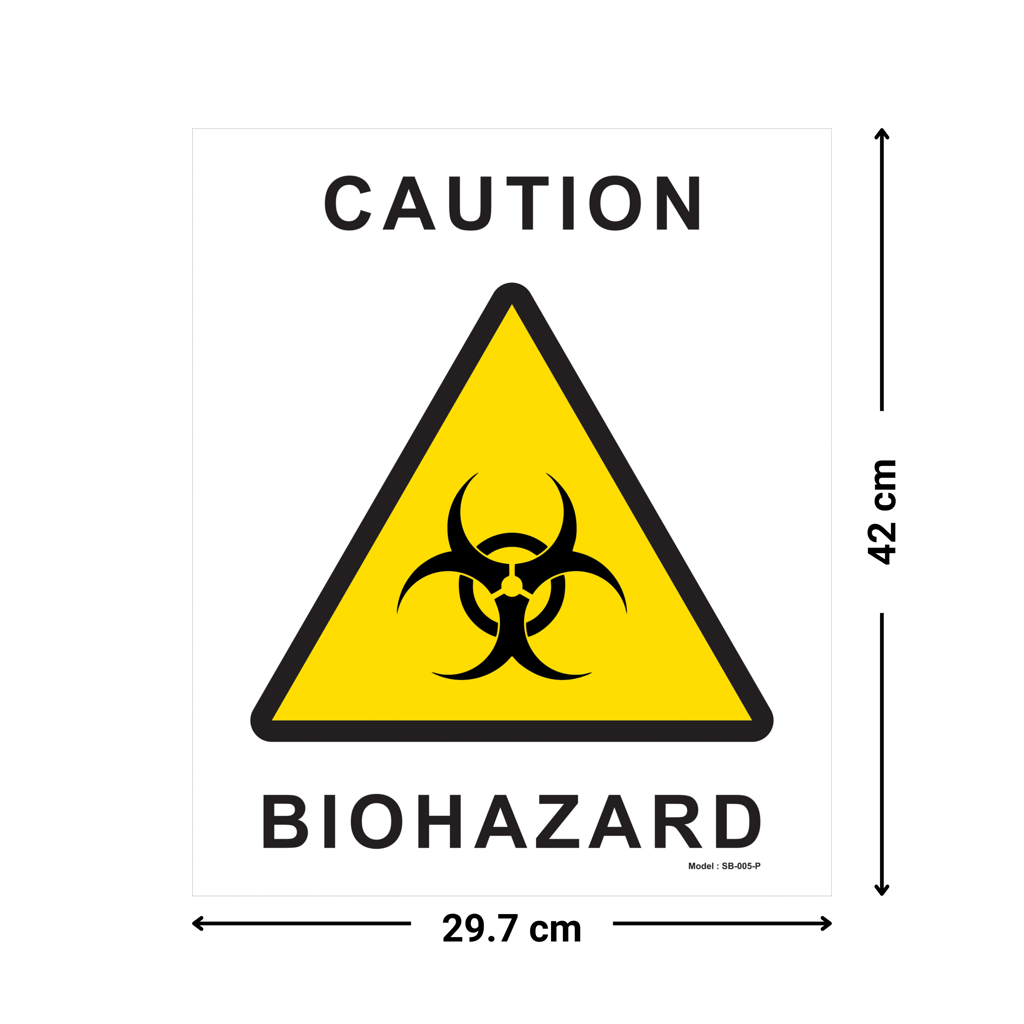 Biohazard Caution Sticker with Yellow Triangle Symbol - High-Visibility Safety Labels - Horizontal (Pack of 5, A3 Size) - Waterproof view 2