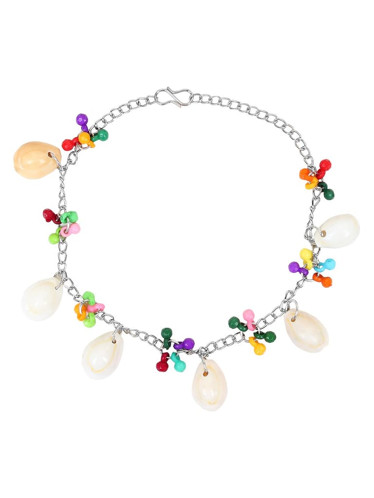 Cardinal Oxidized Silver Color Multicolor Beads Shell Anklet, Pajeb, Payal view 2