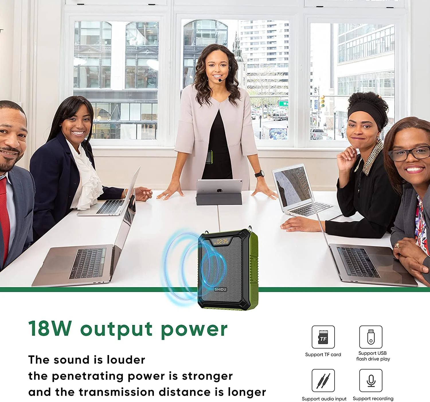 Shidu M808 - Wired Portable Voice Amplifier with LED Display and Speaker (GREEN) view 2