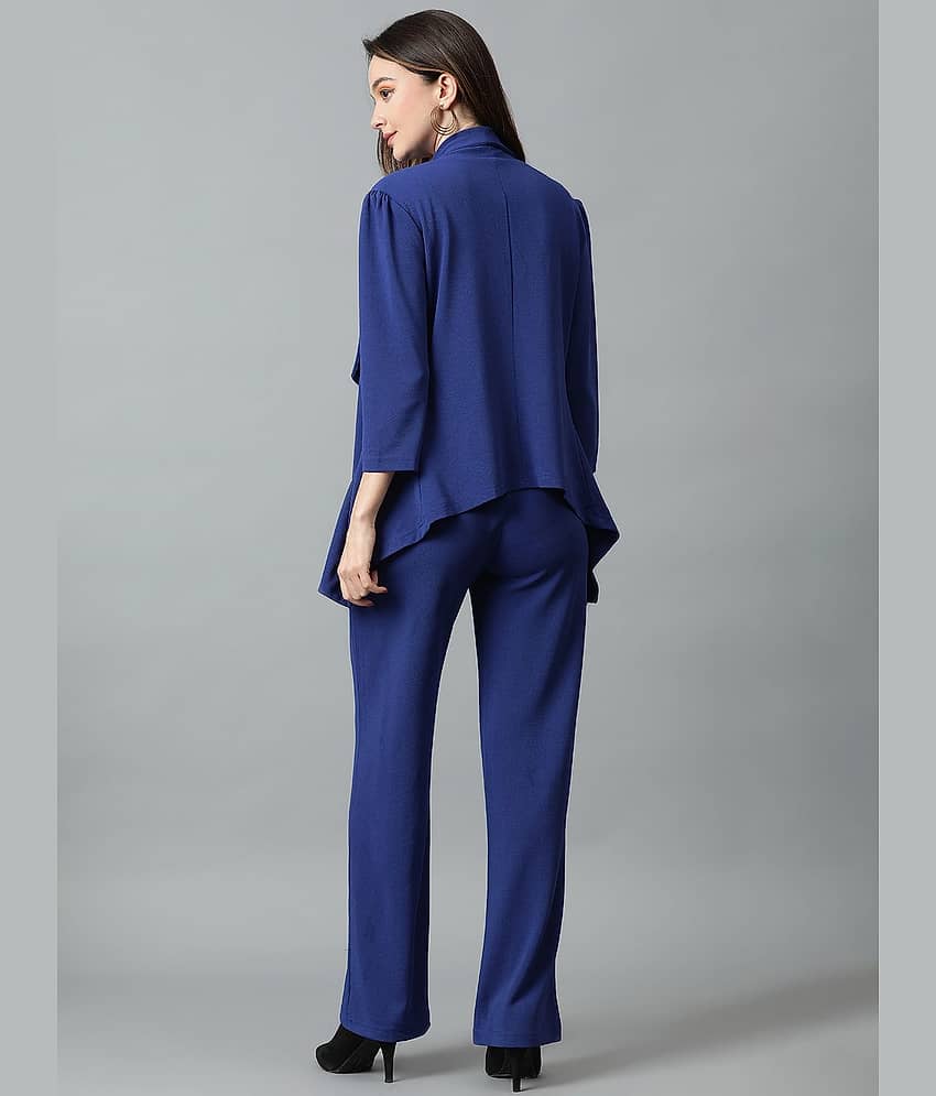 kotty Women Solid Blazer With Trousers Co-Ord Set ( Blue ) view 2