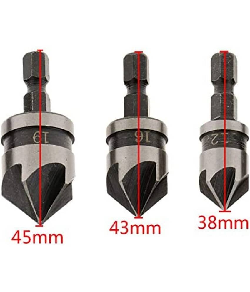 Banistrokes Metal 1/4-inch Hex 12, 16, 19 mm Countersink Power Drill Bit Bore Set for Wood- view 2