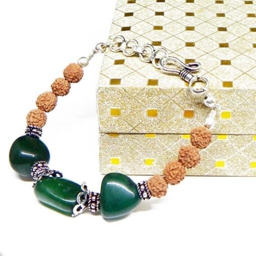 GREEN AVENTURINE TUMBLE & WHITE SANDAL WOOD BRACELET FOR MEN view 2
