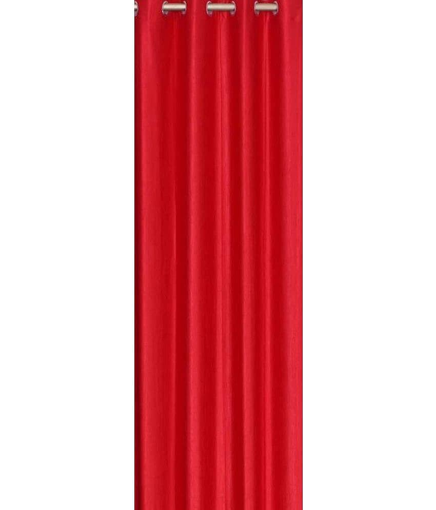 N2C Home Solid Semi-Transparent Eyelet Curtain 9 ft ( Pack of 3 ) - Red view 2