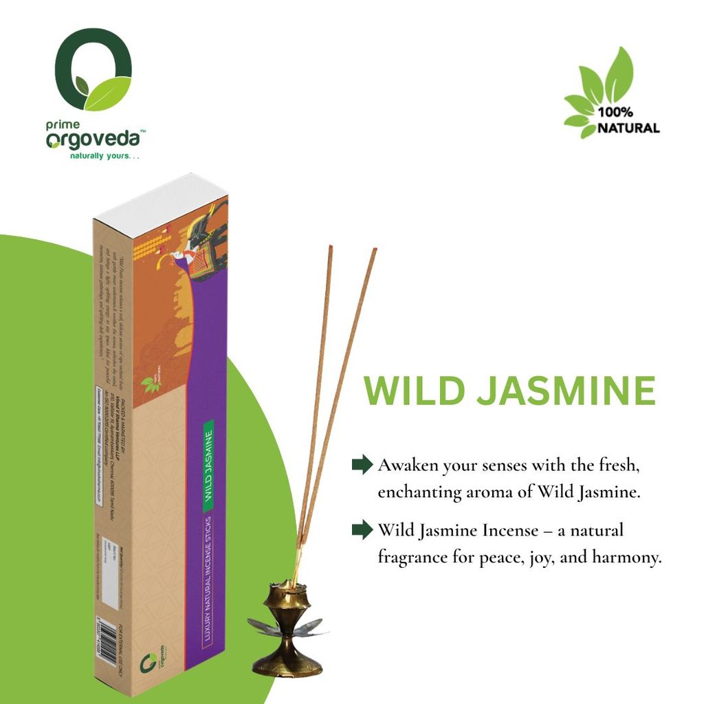 Prime Orgoveda Wild Jasmine Incense Sticks | 100% Natural Charcoal-Free Agarbatti | Long-Lasting Wild Jasmine Aroma for Prayer, Pooja & Meditation (Pack of 50 Sticks) view 2