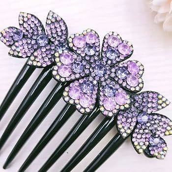 Purple Floral Metal Hair Comb Clip view 2