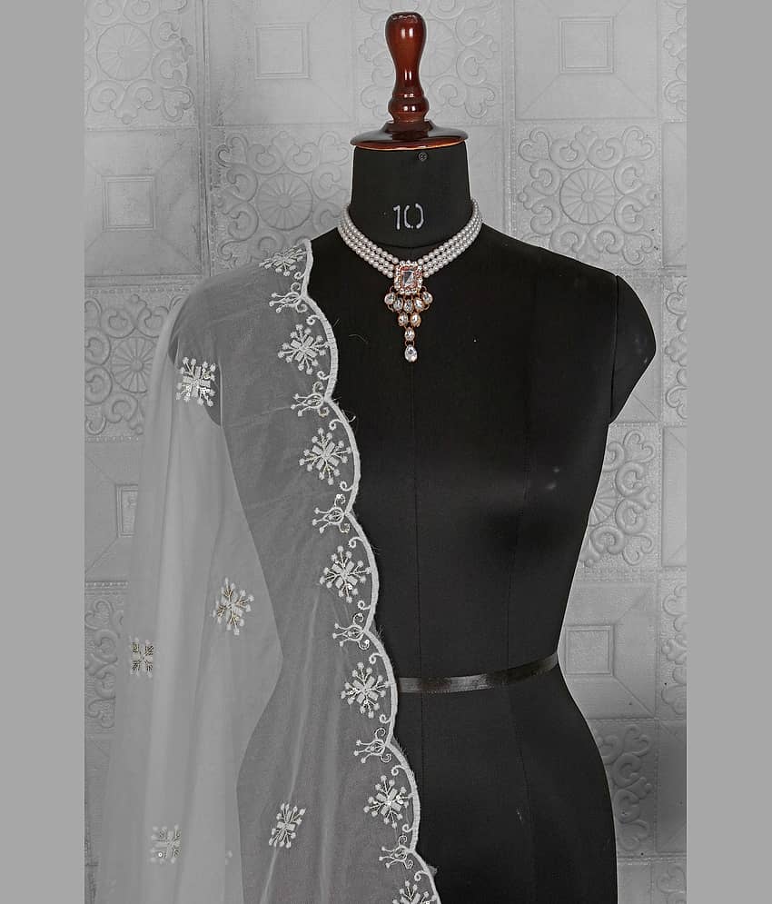 Jignisha Fashion Organza Women Dupatta ( White , Pack of 1 ) view 2