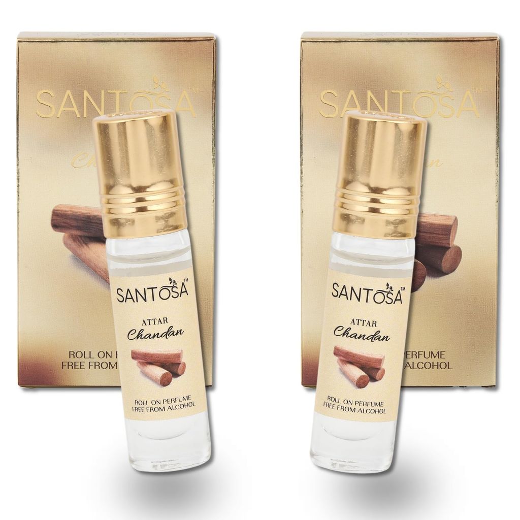 Santosa Chandan Itra Sandal Attar | Premium Alcohol-Free Long-Lasting Roll-On Ittar with Natural Sandalwood Oil | Ideal for Pooja, Meditation, Rituals, and Spiritual Practices (6 ml (Pack of 2))