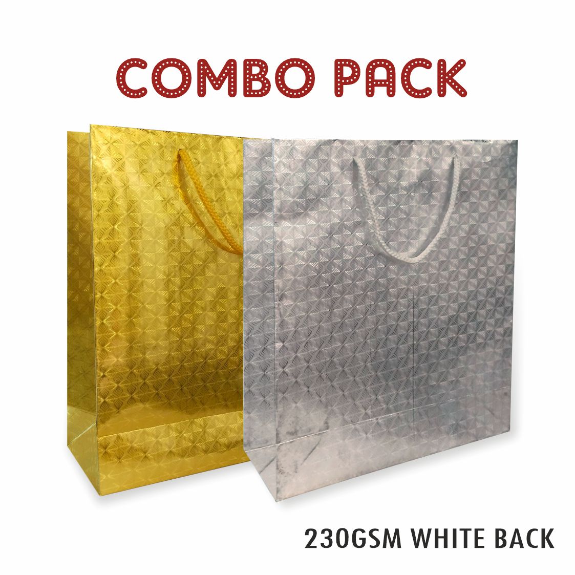 Golden & Silver Special Design Premium Paper Gift Bags Combo Pack, Ideal For Festive Gifts, Wedding Gifts & Gifting on Special Occasions (Size: 12.5 x 10.25 x 4 inch) - 24 view 2