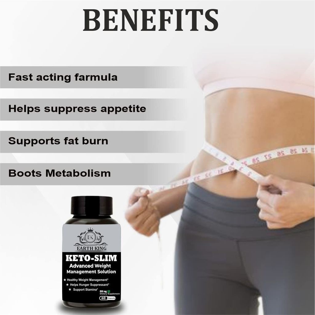 EARTH KING Keto Slim Advanced Weight Management Supplement Supports Fat Loss & Appetite Suppressant for Men & Women � 500mg 60 Capsules (Pack of 1) view 2